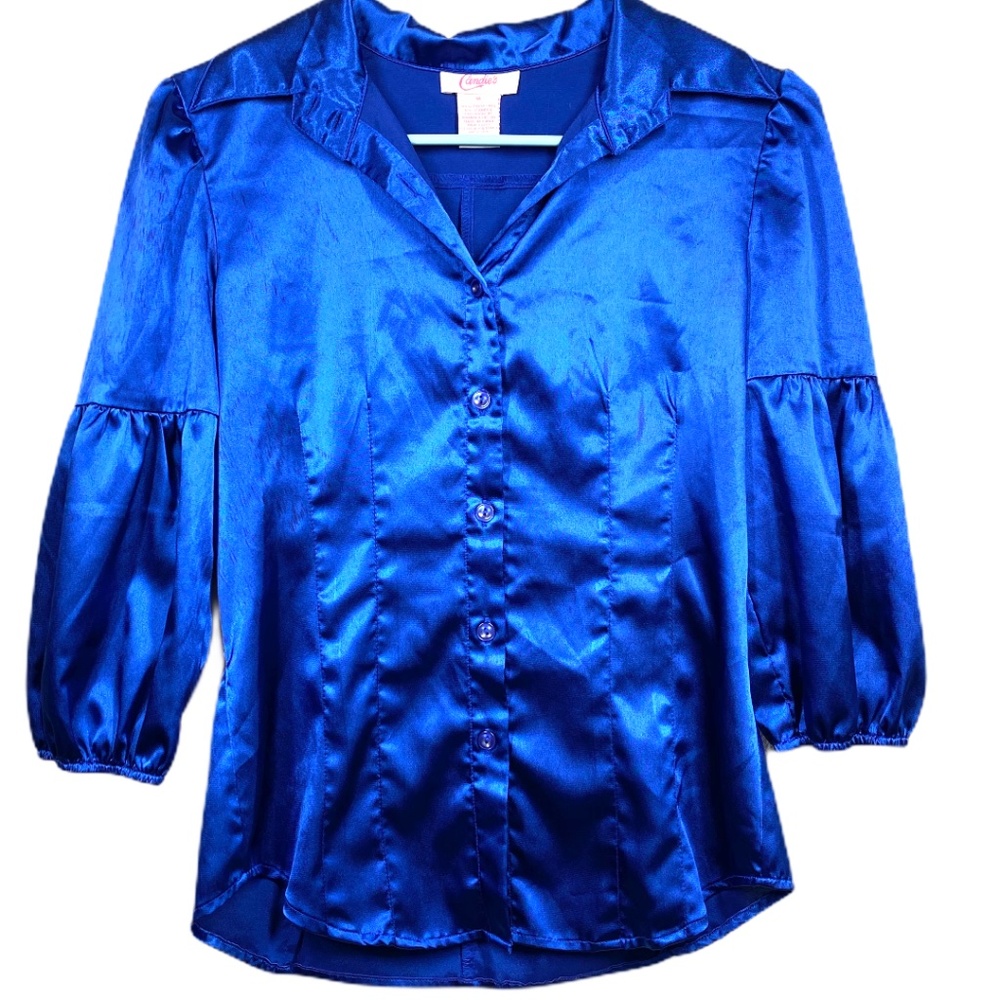Candie's Royal Blue Silk Button Down Blouse